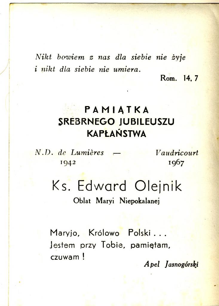 Jubilé  R.P. Olejnik. 1967 (photo Claude Lukasiewicz)