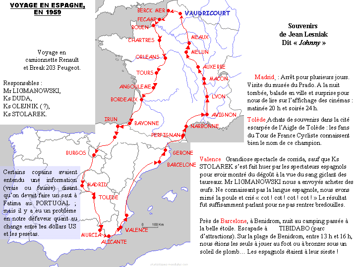 Voyage Espagne en 1960 (récit J. Lesniak)