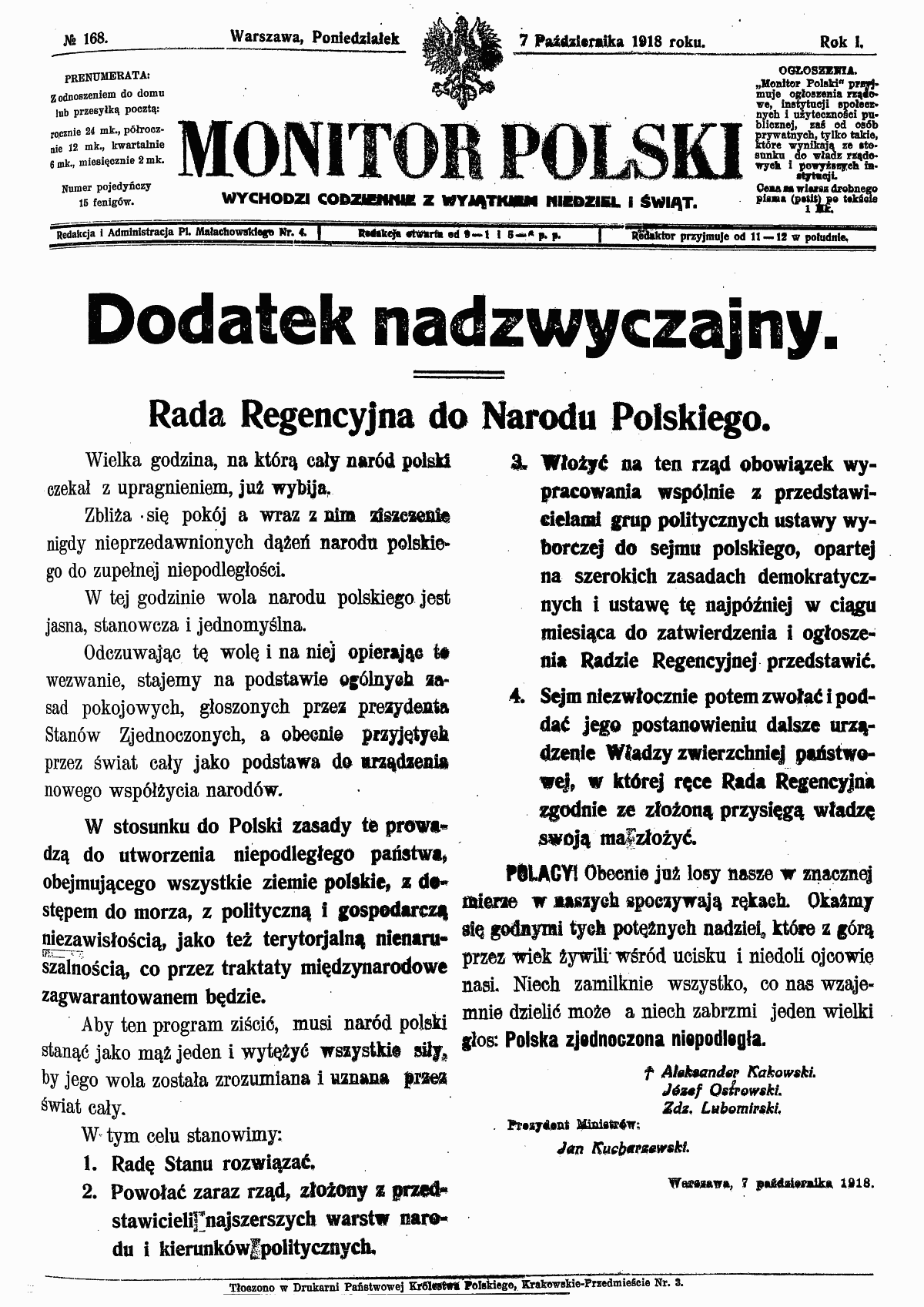 Monitor polski 7 pac5badziernika 1918